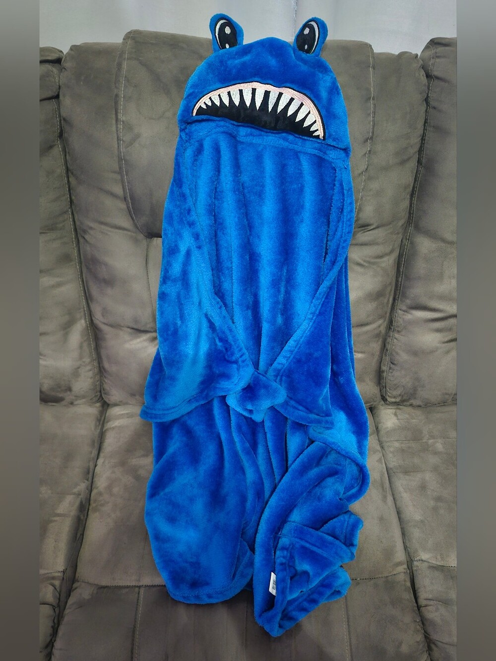 Kids Blue Shark Hooded Plush Hooded Blanket